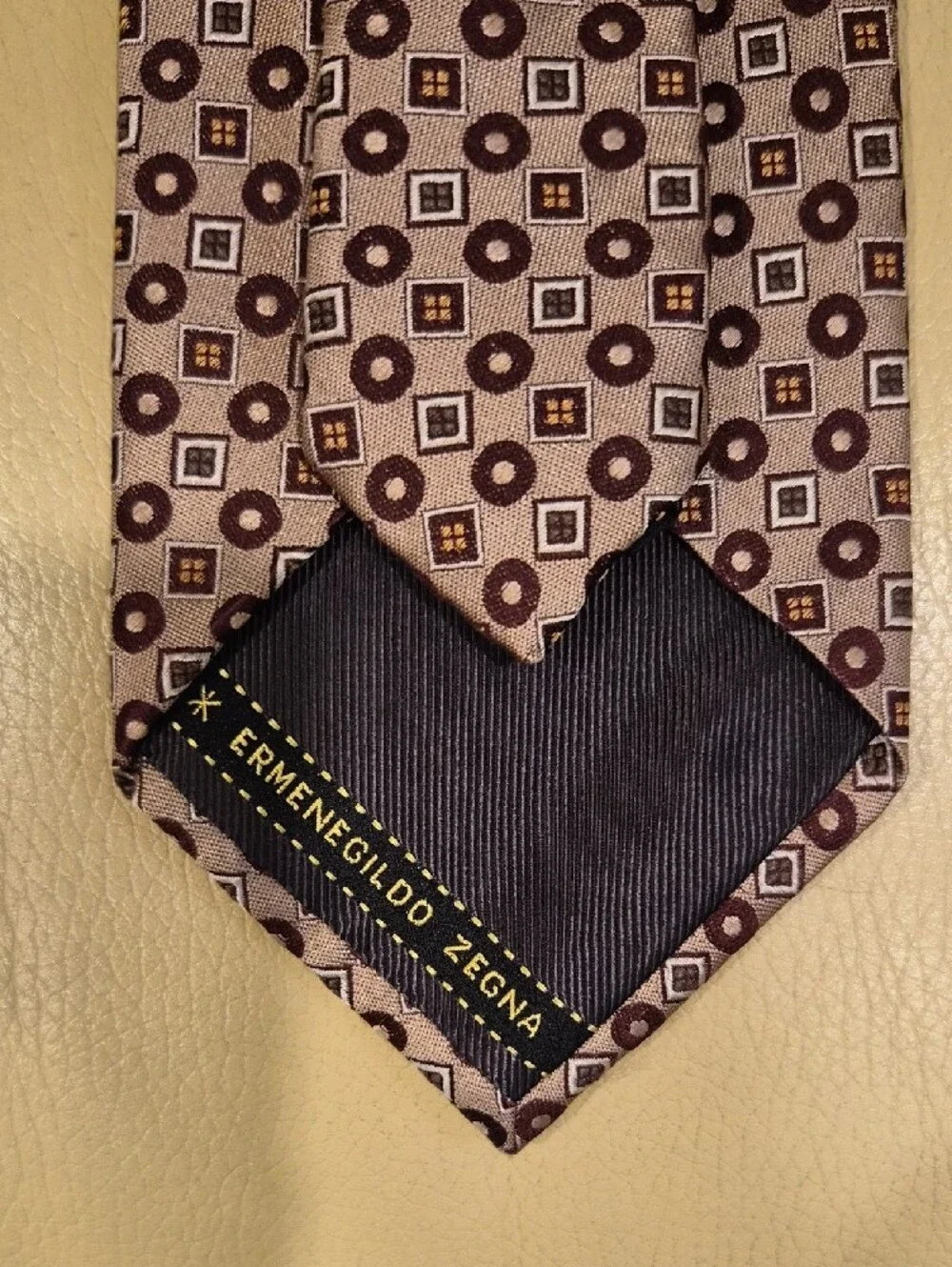 Ermenegildo Zegna Silk Brown and Cream Geometric Tie Made In Italy